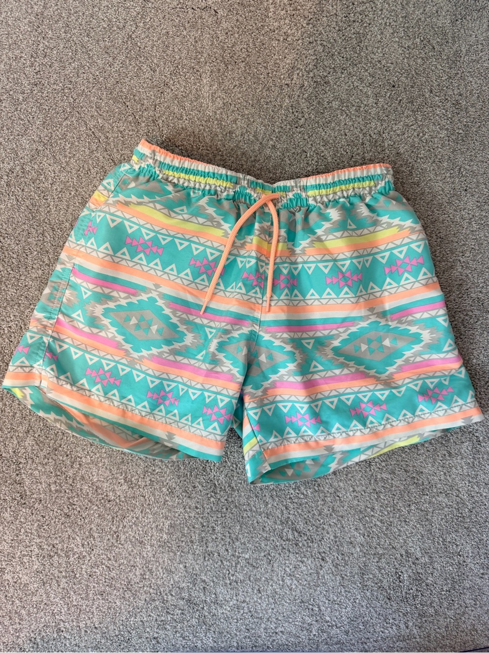 Chubbies Men’s Swim Trunks Turquoise Aztec Geometric Print Drawstring Shorts